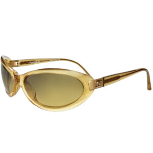 Vintage Chanel Logo Chunky Wraparound Sunglasses in Yellow / Gold | NITRYL