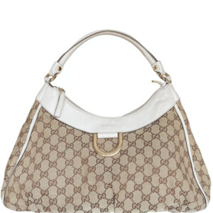 Vintage Gucci Monogram D Ring Hobo Shoulder Bag in Beige / White / Gold | NITRYL