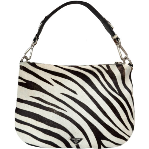 Vintage Prada Zebra Striped Calfkskin Shoulder Bag in White / Black / Dark Brown | NITRYL