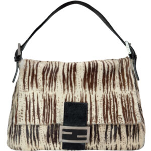 Vintage Fendi Calfskin Striped Mamma Shoulder Baguette Bag in White / Brown / Black | NITRYL