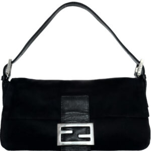 Vintage Fendi Silk Classic Shoulder Baguette Bag in Black / Silver | NITRYL