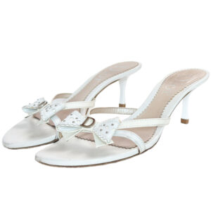 Vintage Dior Bow Logo Strappy Heels in White / Silver UK 6 | NITRYL