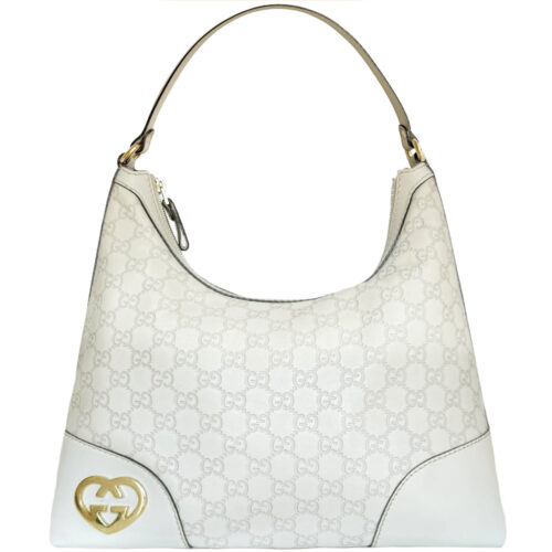 Vintage Gucci Monogram Heart Leather Shoulder Bag in Ivory - Off White / Gold | NITRYL