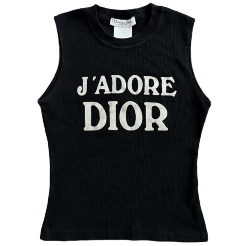 Vintage Dior J'Adore Spellout Ribbed Tank Vest Top in Black / White UK 12 | NITRYL
