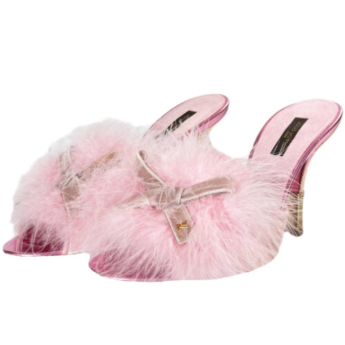 Vintage Louis Vuitton Fluffy Marabou Bow Satin Heels in Pink / Gold UK 3 | NITRYL