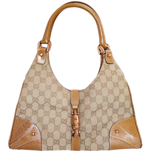 Vintage Gucci Monogram Jackie Shoulder Bag in Beige / Tan | NITRYL