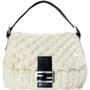 Vintage Fendi Knitted Shoulder Mamma Baguette Bag in Cream / Black / Silver | NITRYL