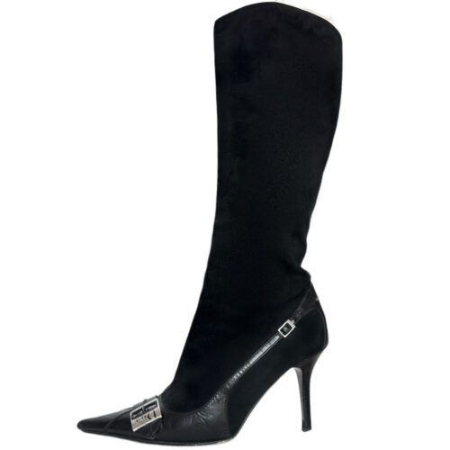 Vintage Dior Logo Buckle Suede Boots in Black / Silver UK 7 | NITRYL