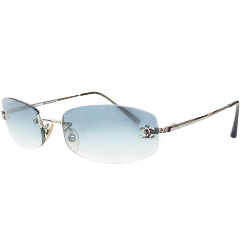 Vintage Chanel Logo Rimless Ombre Sunglasses in Baby Blue / Silver | NITRYL
