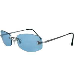 Vintage Chanel Rimless Oval Sunglasses in Blue / Silver | NITRYL