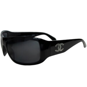 Vintage Chanel Diamante Logo Wraparound Sunglasses in Black / Silver | NITRYL