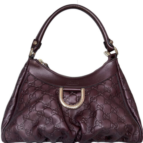Vintage Gucci Monogram Leather D Ring Shoulder Bag in Aubergine Purple / Gold | NITRYL