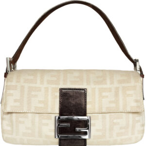 Vintage Fendi Zucca Monogram Shoulder Baguette Bag in Cream / Brown / Silver | NITRYL