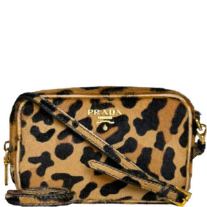 Vintage Prada Leopard Print Calfskin Mini Crossbody Bag in Brown / Gold | NITRYL