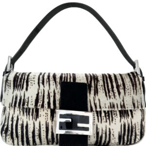 Vintage Fendi Ponyhair - Style Calfskin Striped Shoulder Baguette Bag in White / Black / Dark Brown | NITRYL