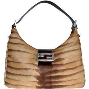 Vintage Fendi Striped Calfskin Shoulder Baguette Bag in Tan / Brown | NITRYL