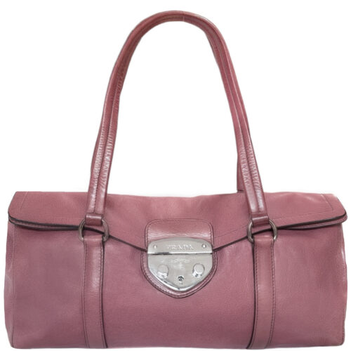 Vintage Prada Logo Leather Lock Shoulder Bag in Purple / Silver | NITRYL