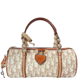 Vintage Dior Monogram Romantic Heart Mini Barrel Bag in Beige / Tan | NITRYL