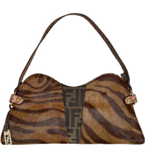 Vintage Fendi Striped Calfskin Monogram Shoulder Bag in Brown / Gold | NITRYL