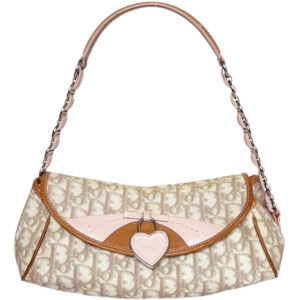 Vintage Dior Monogram Heart Romantic Shoulder Bag in Beige / Pink | NITRYL