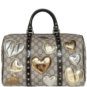 Gucci Monogram Heart Boston Bag in Beige / Brown / Gold | NITRYL