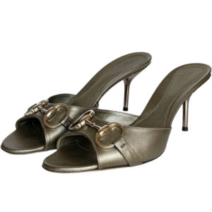 Vintage Gucci Leather Horsebit Heels in Metallic Pewter / Gold UK 4 | NITRYL