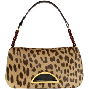 Vintage Dior Leopard Print Calfskin Malice Shoulder Bag in Beige / Brown / Gold | NITRYL