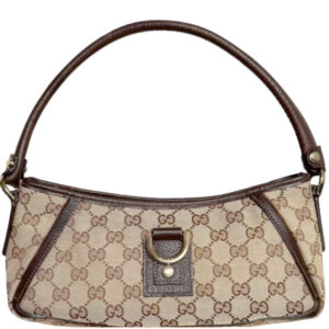 Vintage Gucci Monogram D Ring Shoulder Bag in Beige / Brown / Gold | NITRYL