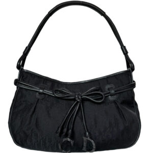 Vintage Dior Monogram Bow Shoulder Bag in Black / Silver | NITRYL