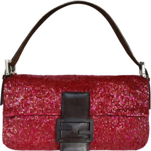 Vintage Fendi Iridescent Beaded Shoulder Baguette Bag in Red / Brown / Silver | NITRYL