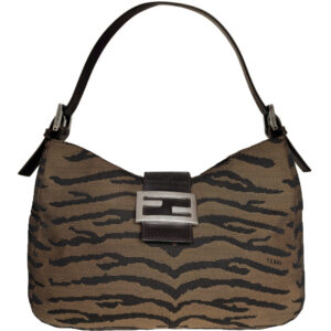 Vintage Fendi Zebra / Tiger Print Shoulder Baguette Bag in Brown / Silver | NITRYL