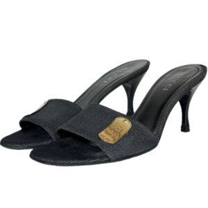 Vintage Gucci Logo Denim Heels in Black / Gold UK 4 | NITRYL