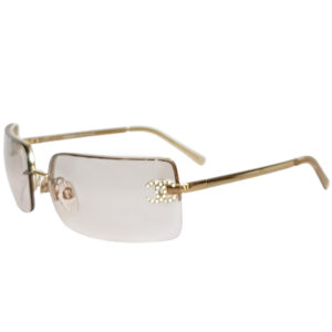 Vintage Chanel Diamante Logo Rimless Sunglasses in Gold | NITRYL