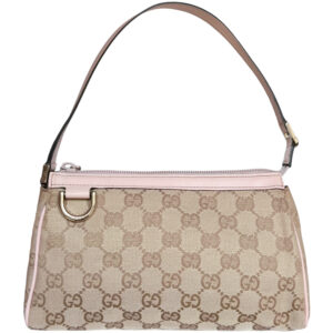 Vintage Gucci Monogram Mini Shoulder Bag in Beige / Baby Pink / Gold | NITRYL