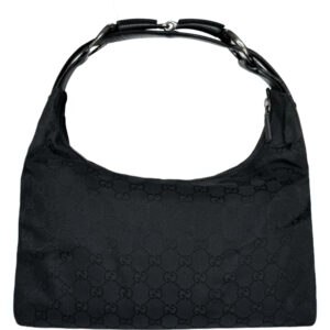 Vintage Gucci Monogram Horsebit Strap Shoulder Bag in Black / Silver | NITRYL