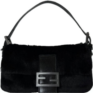 Vintage Fendi Rabbit Fur Shoulder Baguette Bag in Black | NITRYL