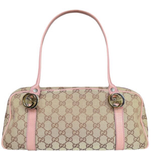 Vintage Gucci Monogram Logo Shoulder Bag in Beige / Pink / Silver / Gold | NITRYL