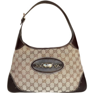 Vintage Gucci Monogram Hobo Shoulder Bag in Beige / Brown / Gold | NITRYL