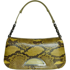 Vintage Dior Exotic Python Snakeskin Malice Shoulder Bag in Khaki Green | NITRYL