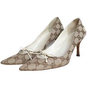 Vintage Gucci Monogram Bow Heels in Beige / Cream UK 3.5 | NITRYL