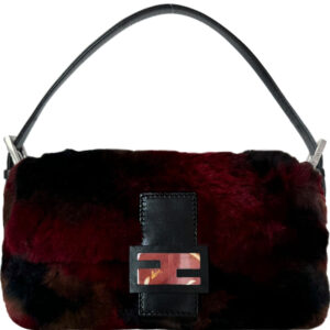 Vintage Fendi Tie Dye Rabbit Fur Shoulder Baguette Bag in Black / Red / Brown | NITRYL