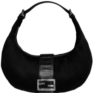 Vintage Fendi Silk Half Moon Croissant Shoulder Bag in Black / Silver | NITRYL