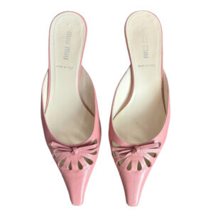 Vintage Miu Miu Cutout Bow Mule Kitten Heels in Pink UK 3 | NITRYL