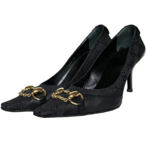 Vintage Gucci Monogram Horsebit Heels in Black / Gold UK 3 | NITRYL