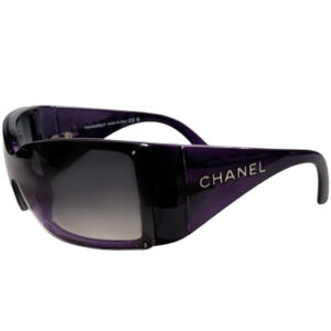 Vintage Chanel Logo Oversized Wraparound Sunglasses in Purple / Silver | NITRYL