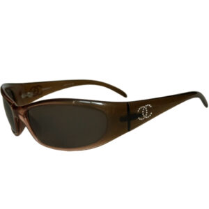 Vintage Chanel Diamante Logo Wraparound Sunglasses in Brown | NITRYL