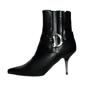 Vintage Dior CD Logo Heeled Boots in Black / Silver UK 4 | NITRYL