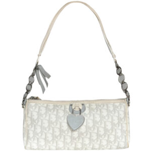 Vintage Dior Monogram Heart Romantic Shoulder Bag in White / Grey | NITRYL