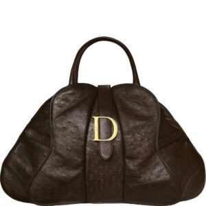 Vintage Dior Exotic Ostrich Skin Double Saddle Bag in Brown / Gold | NITRYL