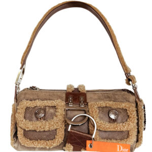 Vintage Dior Shearling Mini Flight Shoulder Bag in Brown / Silver | NITRYL